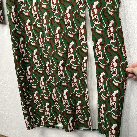Zara Green Paisley Print Long Sleeve Mock Neck Side Slit Midi Dress XXL Blogger - Picture 6 of 14